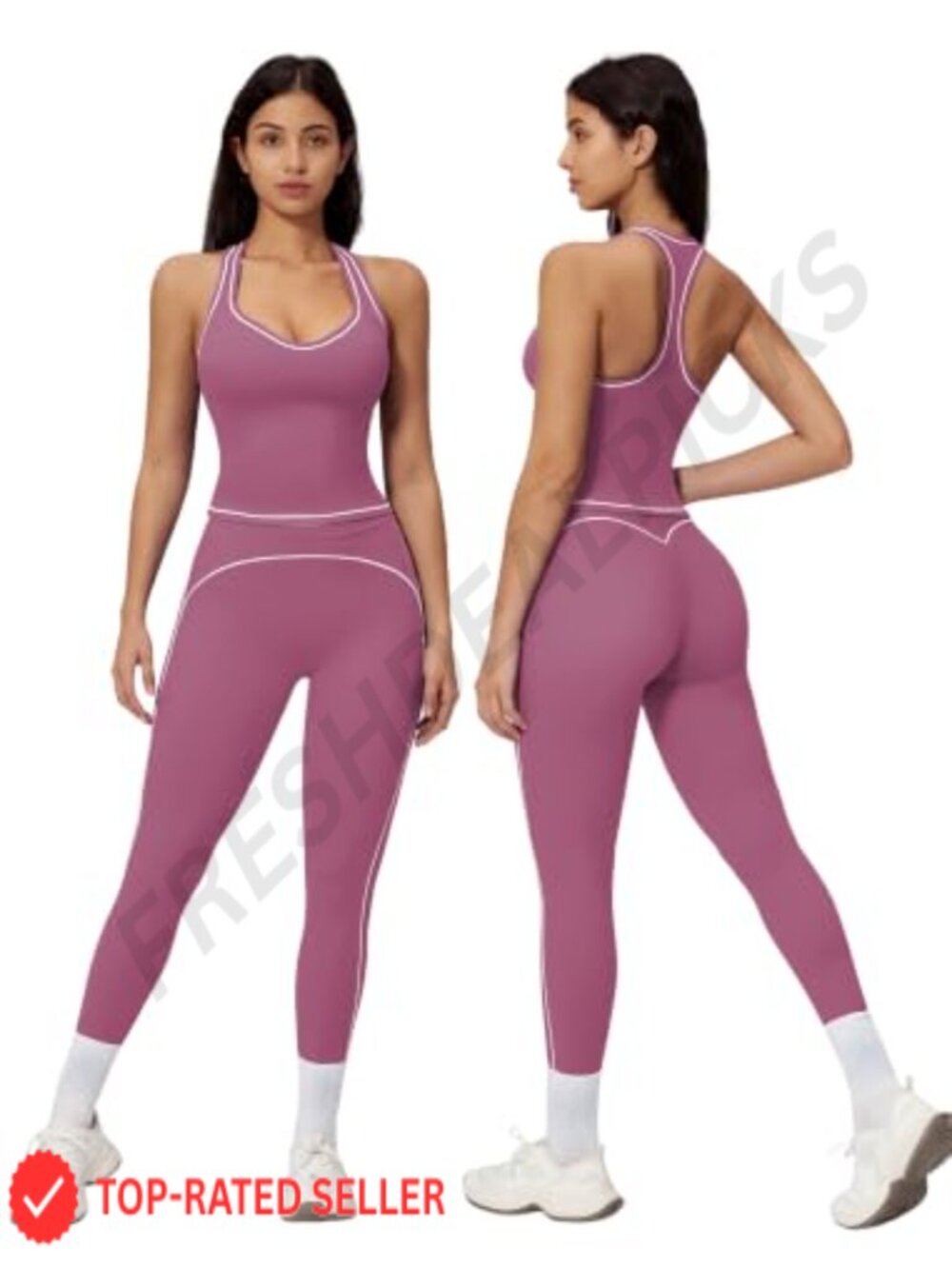 Women's Two Piece Workout Set Racerback Tank Top High Waist Leggings